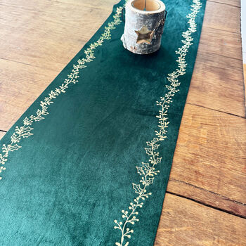 Gold And Green Velvet Christmas Table Runner 3m, 2 of 3