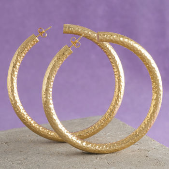 Thick Hammered Hoop Earrings In Gold Plate And Silver, 5 of 6
