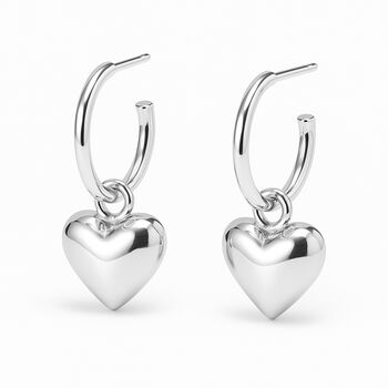 Sterling Silver Hoop Stud Earrings With Heart Charm – 10mm, 4 of 10