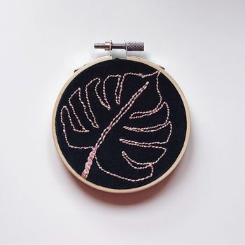 Velvet Monstera Leaf Botanical Embroidery Hoop, 3 of 5