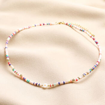 Multicoloured Heishi Daisy Charm Beaded Necklace, 2 of 5