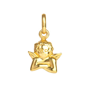 18ct Gold Plated Large Puffy Cherub Pendant, 3 of 7