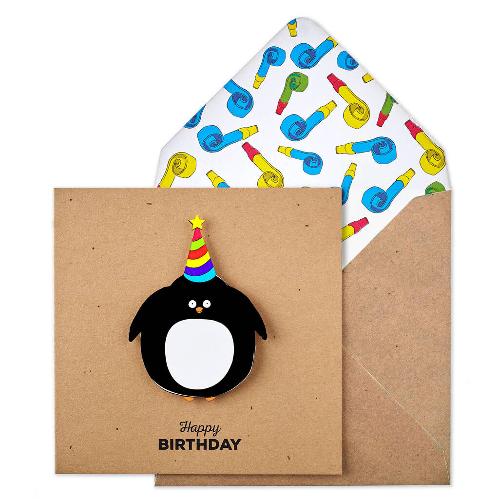 Handmade Happy Birthday Penguin Personalised Card, 1 of 5