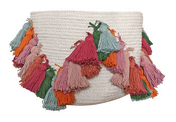 Fiesta White And Colourful Tassel Basket, 5 of 6