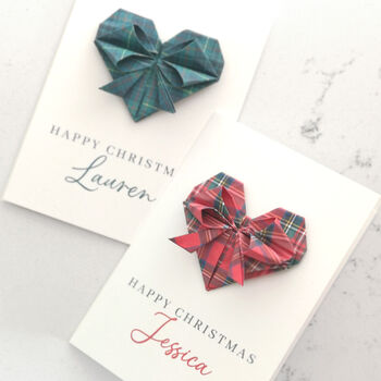 Ralph Lauren Style Tartan Origami Heart Christmas Card, 4 of 5