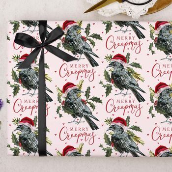 Three Sheets Of Gothic Raven And Love Hearts Christmas Wrapping Paper, 2 of 2