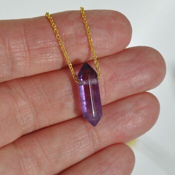 Gold Plated Crystal Double Point Dainty Necklace Rose Quartz, Amethyst, Malachite, Turquoise, 4 of 12