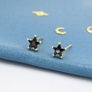 Black Cz Star Stud Earrings In Sterling Silver, 2 of 9