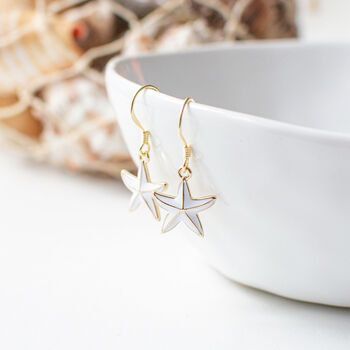 White Enamel Starfish Earrings, 4 of 6