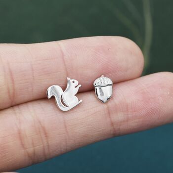 Mismatched Squirrel And Acorn Stud Earrings, 5 of 12