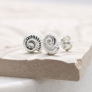 Sterling Silver Ammonite Shell Stud Earrings, 4 of 10