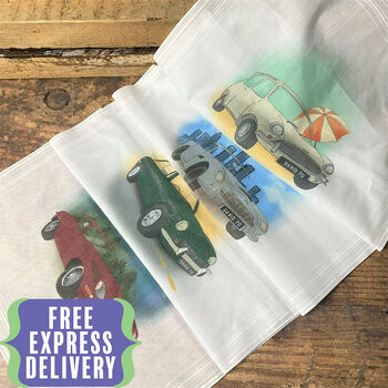 Set Of Four Handkerchiefs With Classic British Cars, 2 of 12