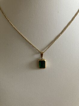 18 K Gold Plated Baguette Emerald Necklace, 6 of 7