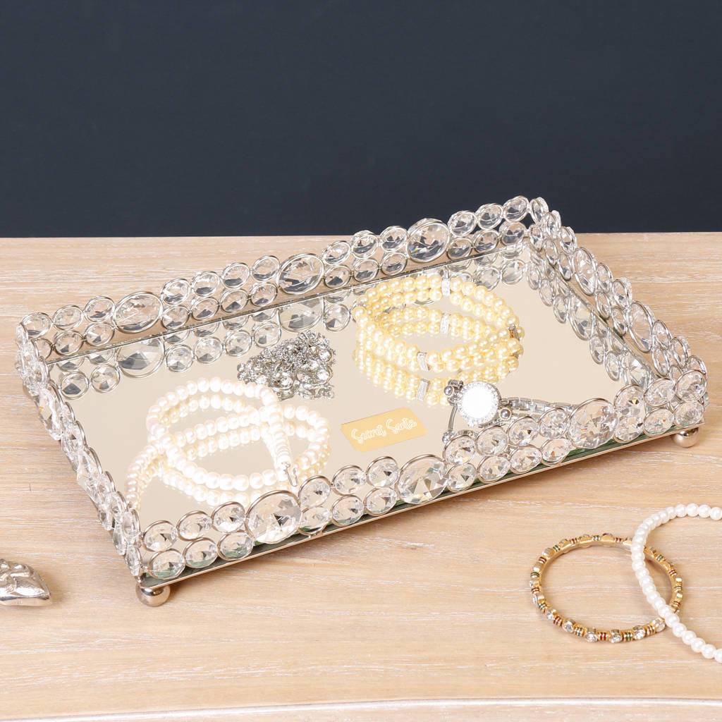 Antique Style Rectangular Jewelled Mirror Tray By Dibor