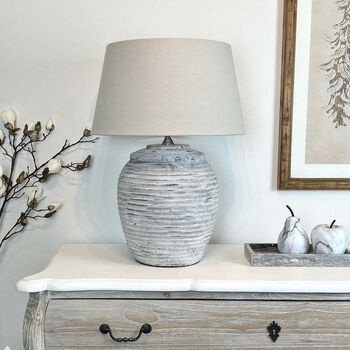 Large Ribbed Pale Grey Distressed Table Lamp Base, 2 of 12