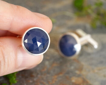 Natural Sapphire Cufflinks In Sterling Silver, 2 of 3