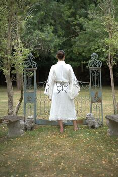 Long Organic Cotton Robe: White With Butterfly, 5 of 7