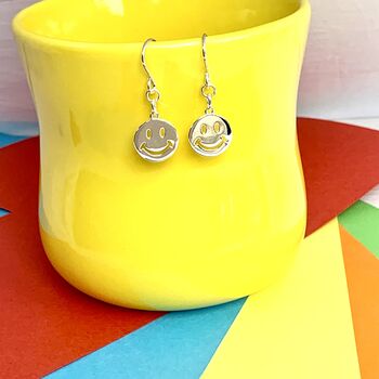 Sterling Silver Smiley Face Earrings, 2 of 4