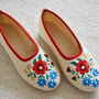 Cream Wool Ballerina Slippers/ Red Trimming/ Flower Pattern/ Folk Slippers, thumbnail 5 of 7