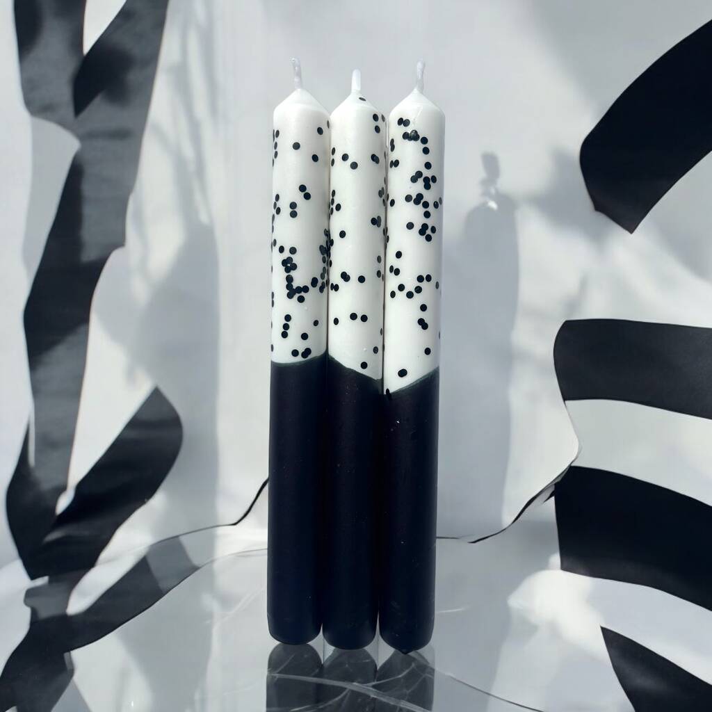 Black And White Glitter Christmas Candles 'Cruella', 1 of 4