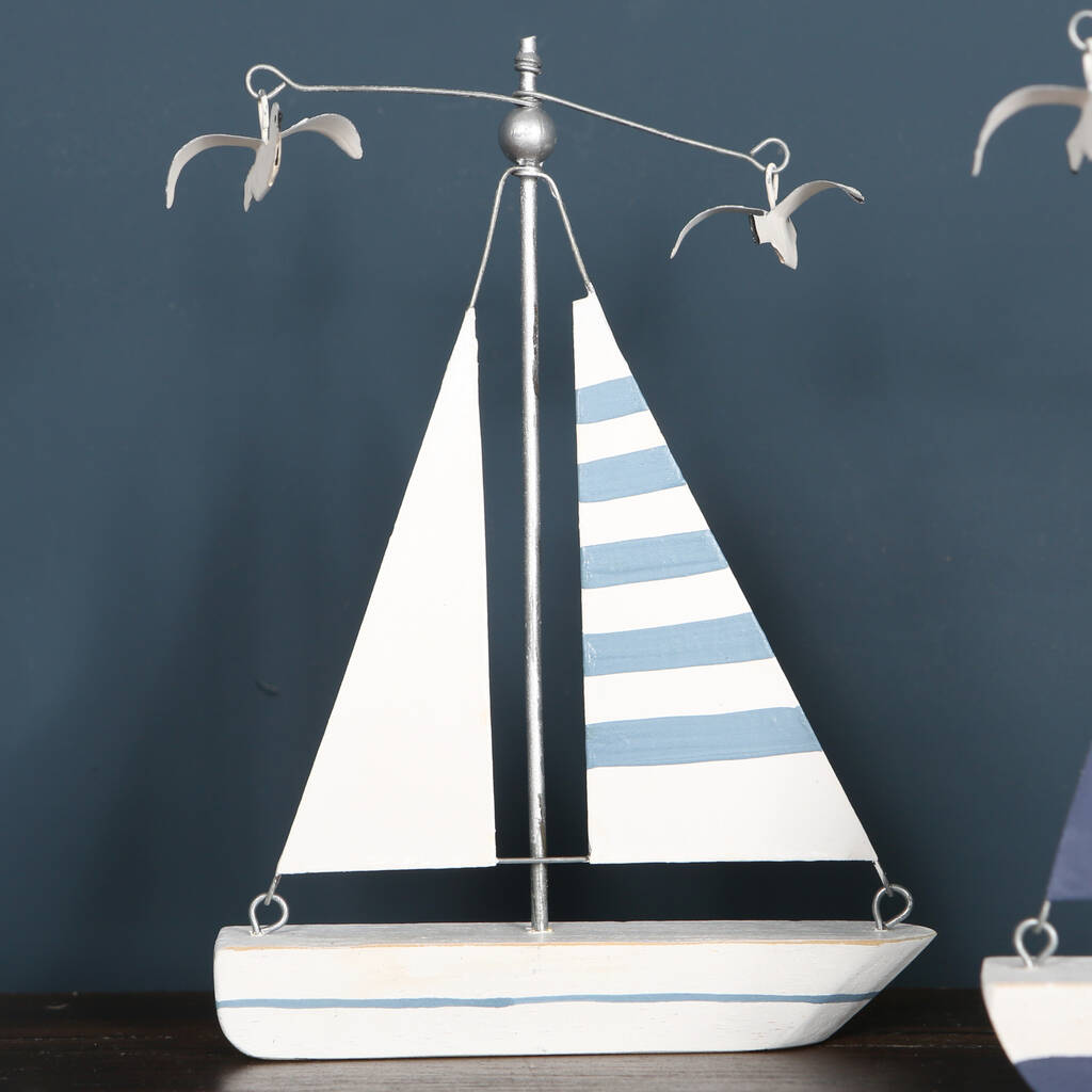 Nautical Blue And White Striped Boat Yacht Ornament By red berry apple ...