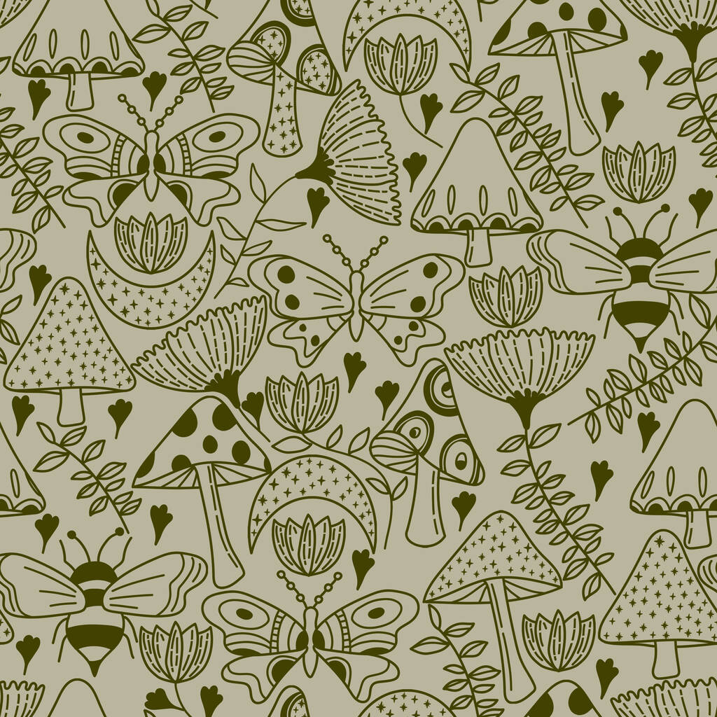 Mushroom Garden Moss Green Wallpaper By Harper & Blake |  