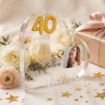 Personalised Birthday Photo Heart Acrylic Plaque, 3 of 7