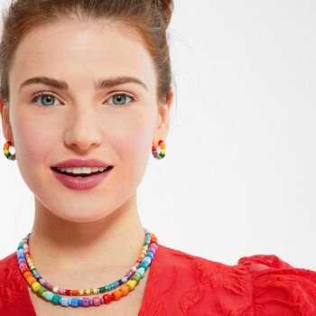 Bright Rainbow Enamel Hoop Earrings, 2 of 2