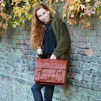 Personalised Brown Leather Vintage Satchel Bag, 3 of 11