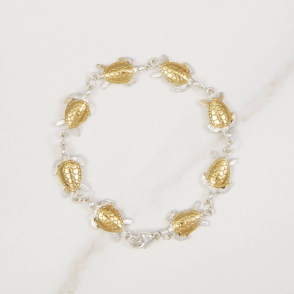 Turtle Bracelet In Sterling Silver And 18 Ct Gold
