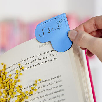 Personalised Leather Heart Page Corner Bookmark, 2 of 11