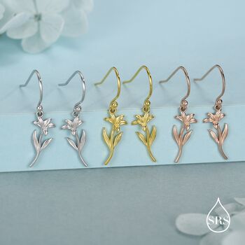 Sterling Silver Lily Flower Drop Earrings, 5 of 11