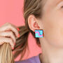 Blue And Purple Square Stud Wiggle Earrings, thumbnail 3 of 5