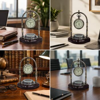 Personalised Bronze 14th Anniversary Desk Clock With Compass, 5 of 12