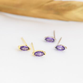 Sterling Silver Marquise Amethyst Purple Stud Earrings, 7 of 10