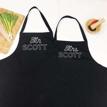 Mr And Mrs Personalised Apron Set Retro Style, 5 of 10
