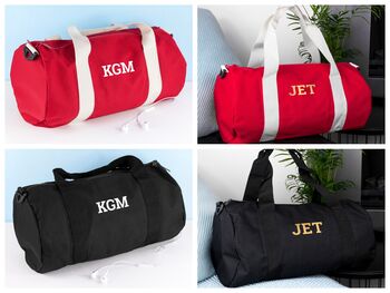 Monogrammed Barrel Gym Bag With Retro Personalisation, 3 of 11