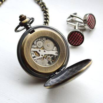 Engraved Twin Bronze Pocket Watch With Windowed Lid, 4 of 4