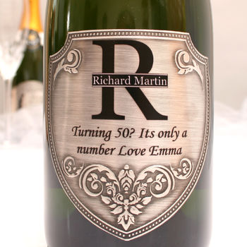 Personalised Champagne Gift With Pewter Monogram Label, 3 of 6