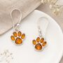 Sterling Silver Baltic Amber Paw Print Drop Earrings, thumbnail 1 of 5