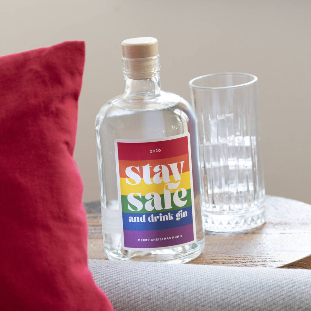 Premium Colourful Stay Safe And Drink Gin By Oh So Cherished