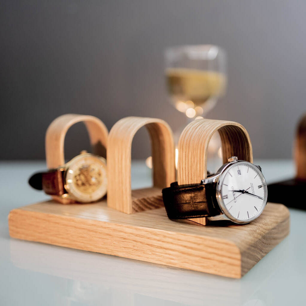 Luxury Oak Triple Watch Stand Display Personalise, 1 of 6