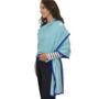 Aqua Blue Accent Border 00% Cashmere Travel Wrap Shawl Gift Boxed, thumbnail 1 of 10