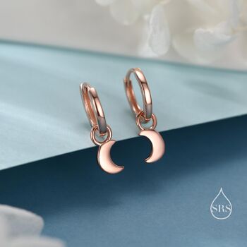 Crescent Moon Charm Huggie Hoop Earrings, 6 of 12