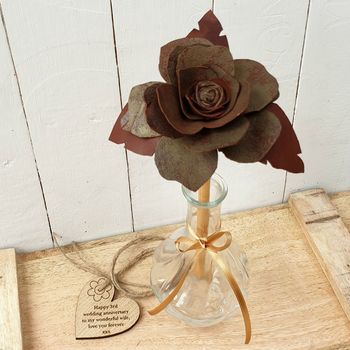 Vintage Leather Anniversary Large Rose With Glass Vase, 3 of 3