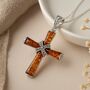 Personalised Sterling Silver Cross Pendant With Baltic Amber, thumbnail 1 of 10