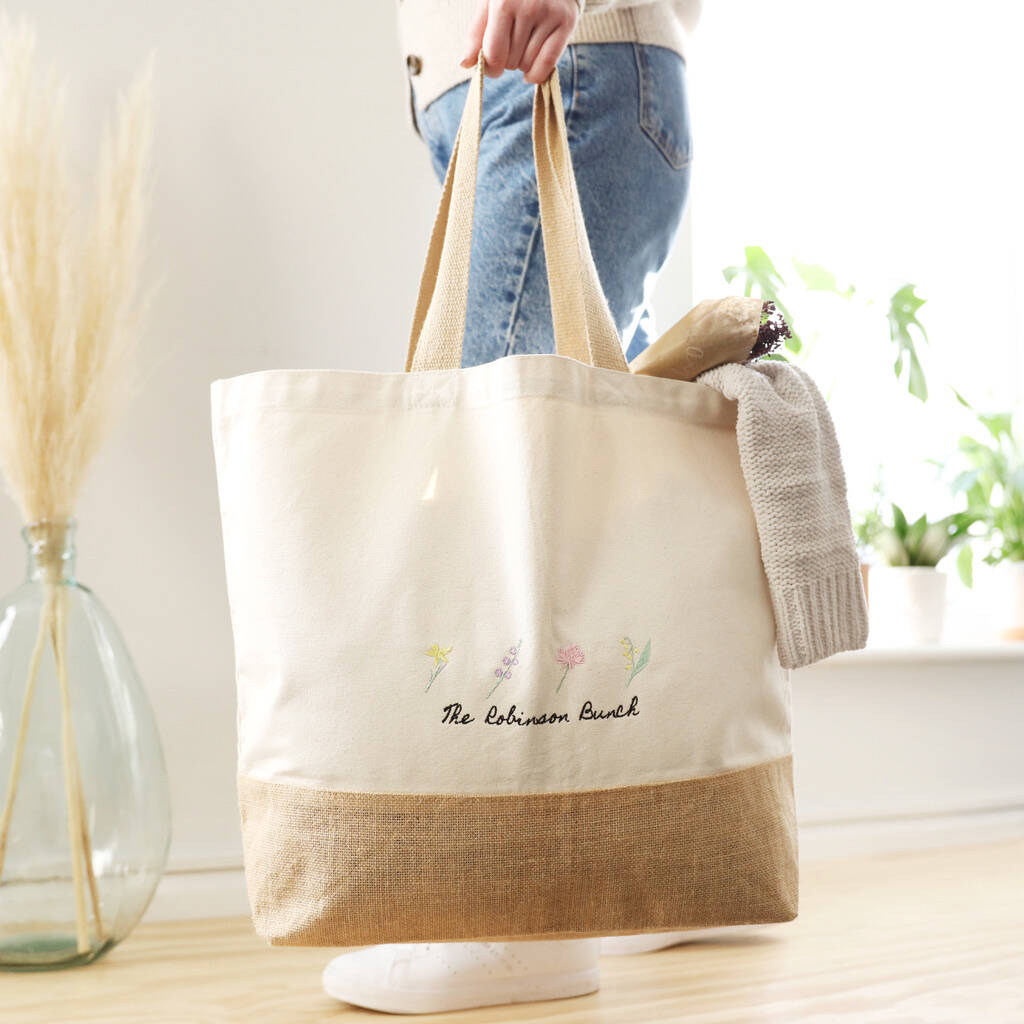 Personalised Embroidered Birth Flowers Tote Bag By Lisa Angel