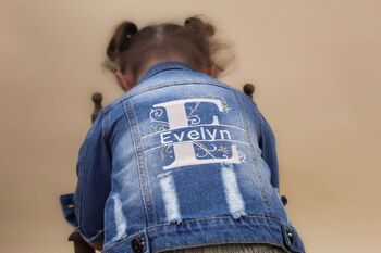 Embroidered Large Initial Name Baby Toddler Denim Jacket, 2 of 6