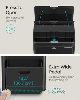 Three Compartment Kitchen Bin Carbon Filter Wide Pedal, 5 of 10