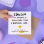 'Cousin Keep The Envelope' Funny Birthday Card, thumbnail 2 of 2